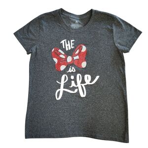 Disney Size Medium T Shirt Minnie Mouse Red Bow THE BOW IS LIFE Gray Womens